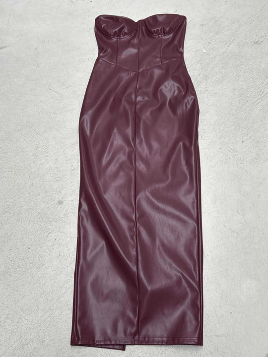 Damen figurbetontes Kunstlederkleid mit herzförmigem Ausschnitt und elegantem Schnitt R&B