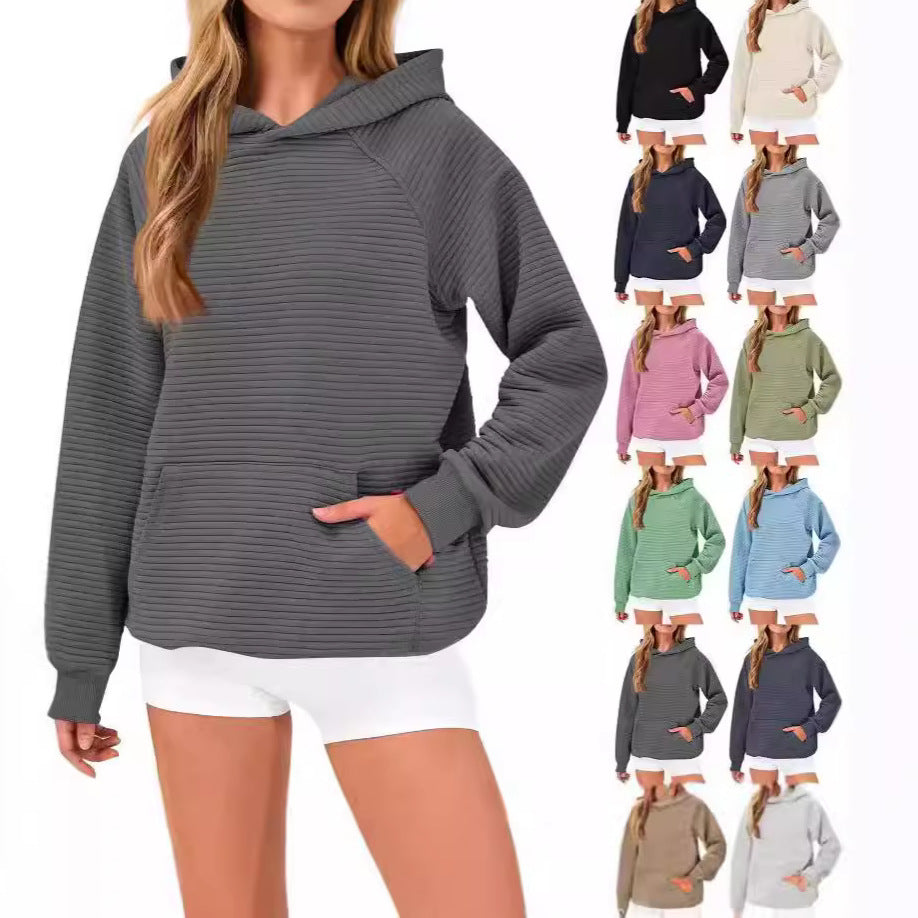 Damen Kuscheliger Waffelpullover mit Kapuze und Kängurutasche R&B