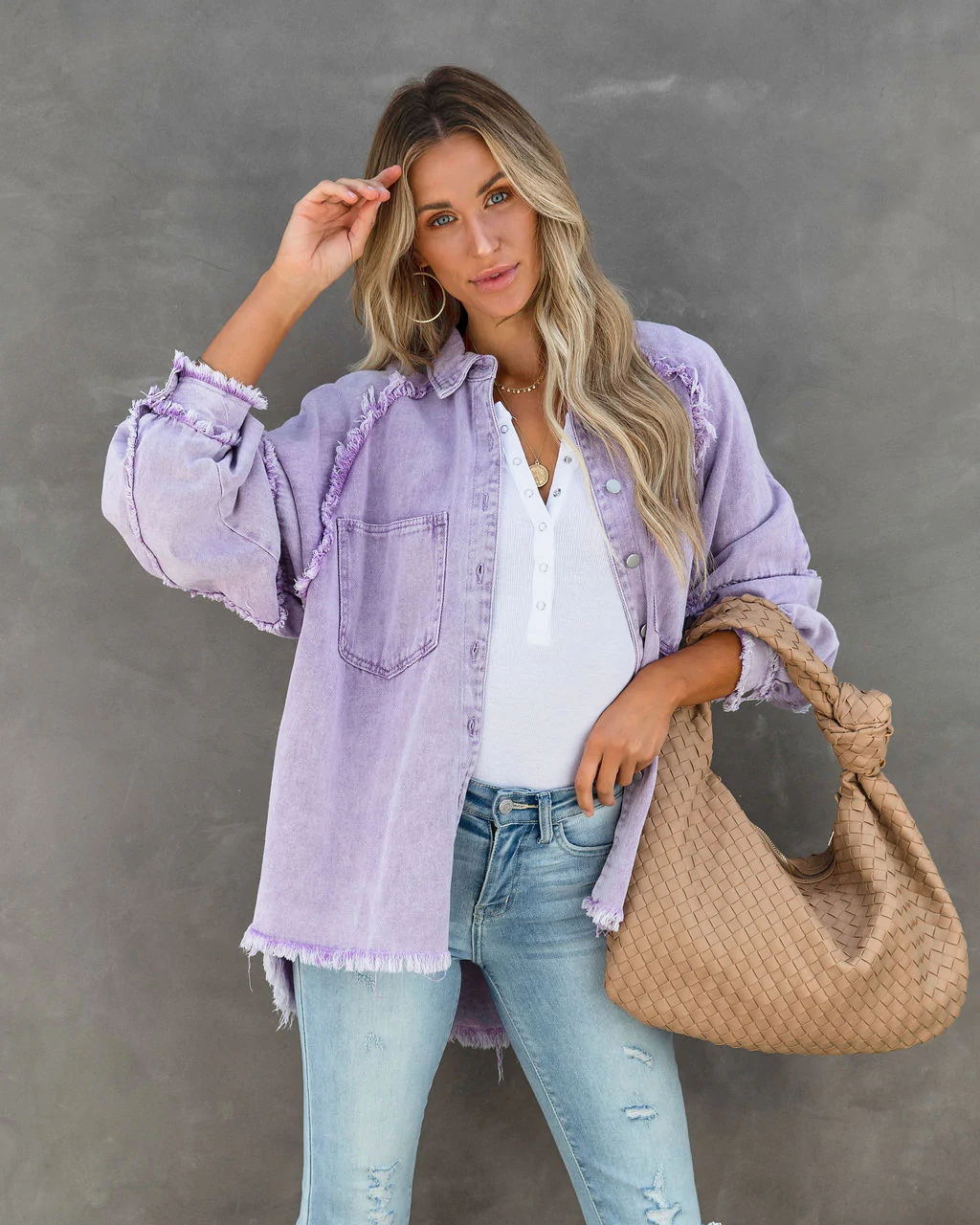 Damen Lässige und stylische Jeansbluse mit Fransen R&B