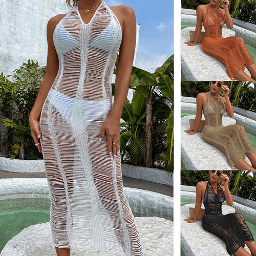 Damen Häkel-Strandkleid mit fransigen Elementen und hoher Taille R&B