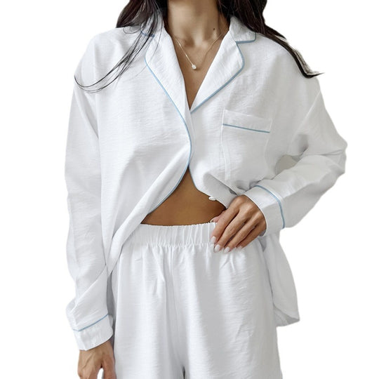 Damen Kurzarm Pyjama Set mit eleganter Paspelierung R&B