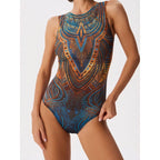 Damen Sportbadeanzug mit modernem Grafikdesign und hohem Neck R&B