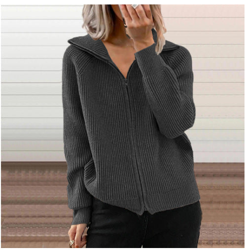 Damen Zip-Kapuzenpullover aus strukturierter Strickware R&B