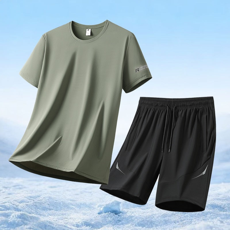 Herren nan atmungsaktives Funktionsshirt und elastische Laufshorts Sportset R&B