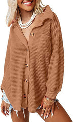 Damen lässige Waffle-Hemdenjacke mit Knopfverschluss R&B
