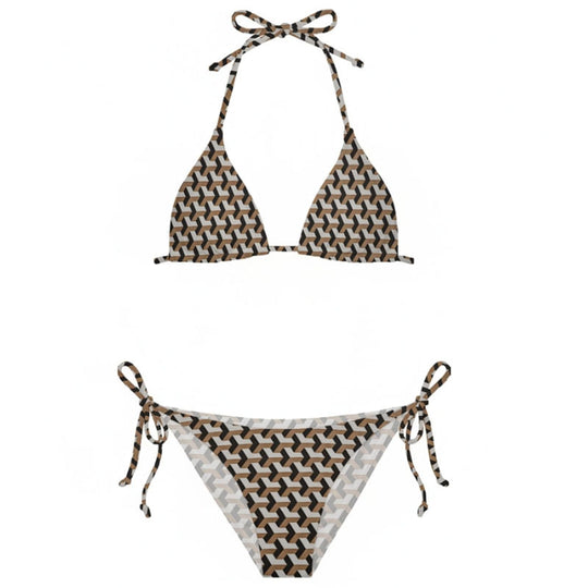Damen Triangel-Bikini mit fantasievollem Muster und verstellbaren Trägern R&B