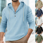 Herren nan Leinenoptik Henley-Kapuzenpullover mit Knopfleiste und Kängurutasche R&B
