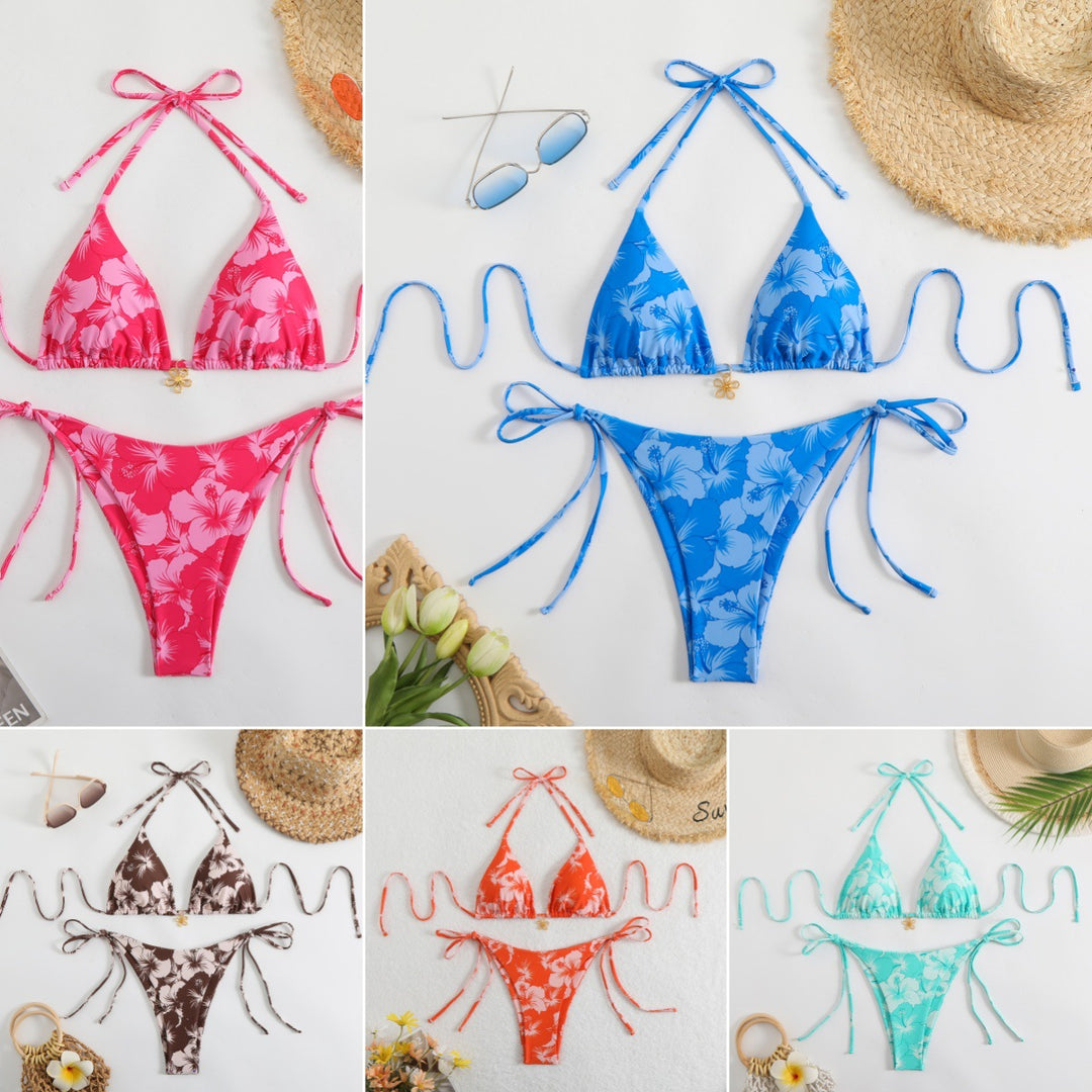 Damen Triangel-Bikini mit zierlichen Blumendetails R&B