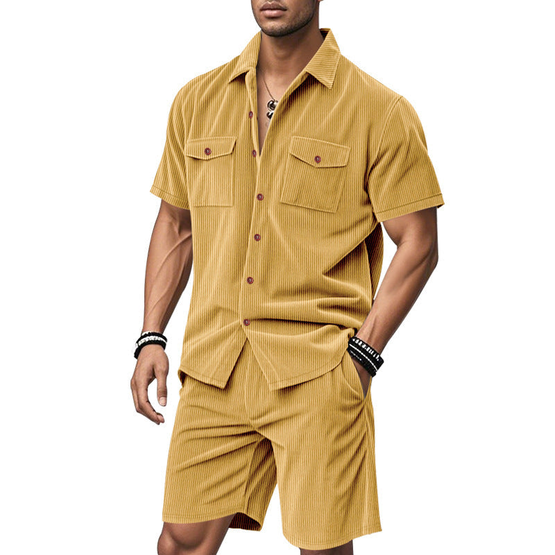 Herren Kurzarm-Hemd und Shorts Set mit praktischen Taschen und bequemer Passform R&B
