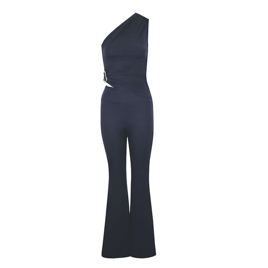 Damen Eleganter Jumpsuit mit asymmetrischem Design und dekorativer Taillierung R&B