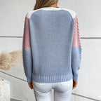 Damen modischer Strickpullover mit geometrischem Muster und Zopfrippen