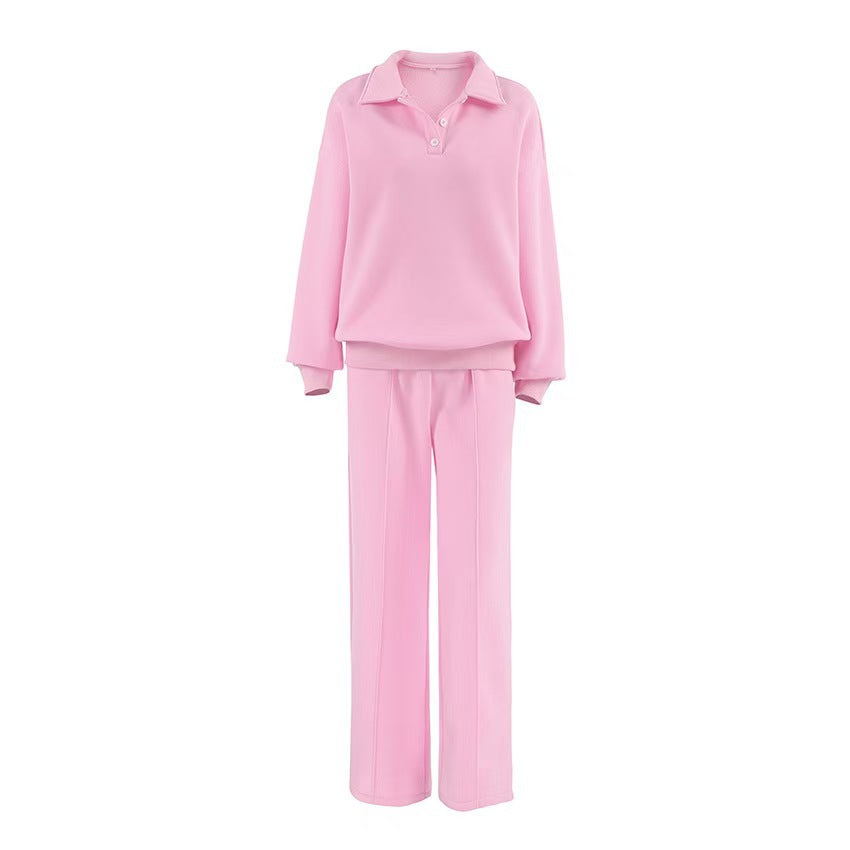 Damen lässiges Sweat-outfit mit lockerer Passform und Polokragen R&B