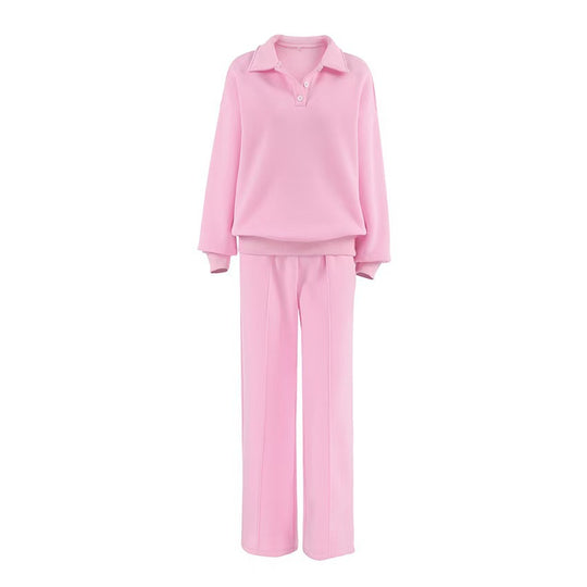 Damen lässiges Sweat-outfit mit lockerer Passform und Polokragen R&B