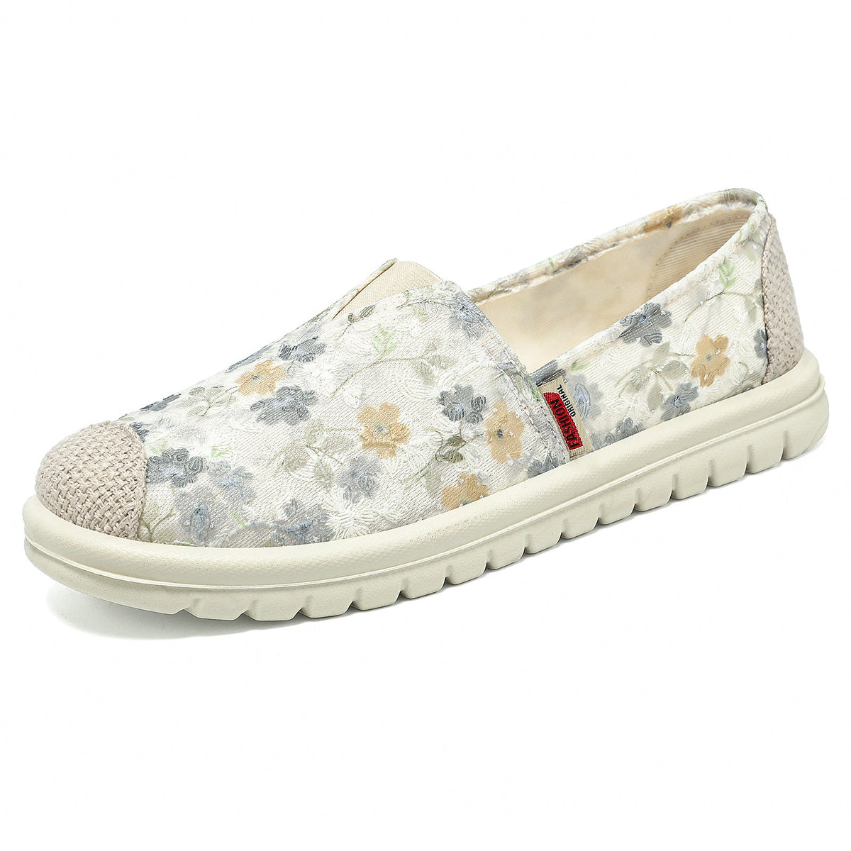 Damen nan floraler Slip-On Freizeit-Slipper mit gestrickter Zehenkappe und stoßdämpfender Leichtsohle R&B