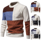 Herren Strickpullover mit modernem Zopfmuster und buntem Blockdesign