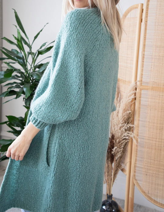 Damen Oversized Strickmantel mit lässigem V-Ausschnitt und luftiger Maschenstruktur R&B