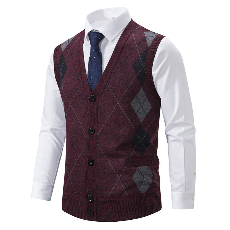 Herren elegante Strickjacke mit Rautenmuster und praktischen Taschen R&B