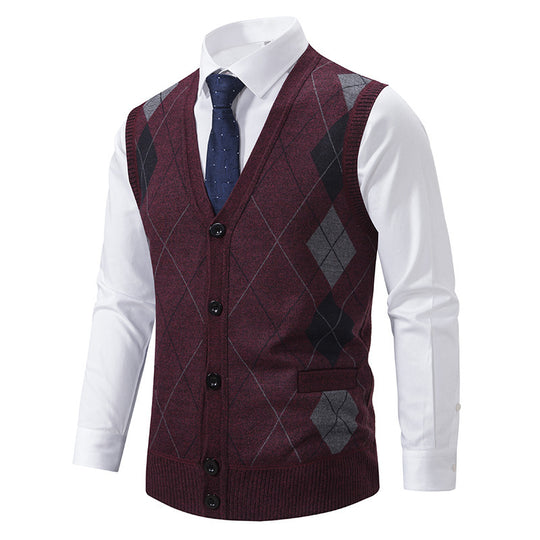 Herren elegante Strickjacke mit Rautenmuster und praktischen Taschen R&B
