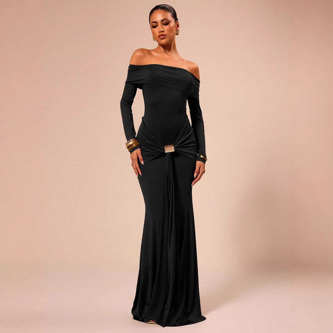 Damen Abendkleid mit schulterfreier Silhouette und elegantem Raffung R&B