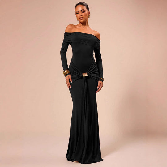 Damen Abendkleid mit schulterfreier Silhouette und elegantem Raffung R&B