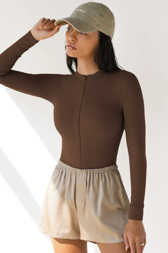 Damen Langarm-Bodysuit mit Reißverschluss R&B