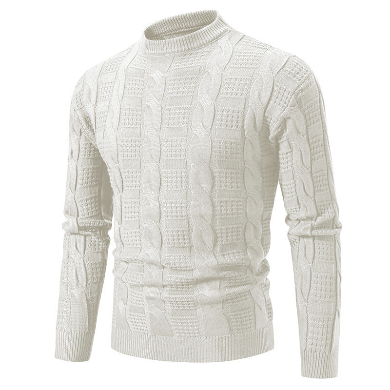 Herren eleganter Strickpullover mit hochgeschlossenem Kragen und Zopfmuster R&B
