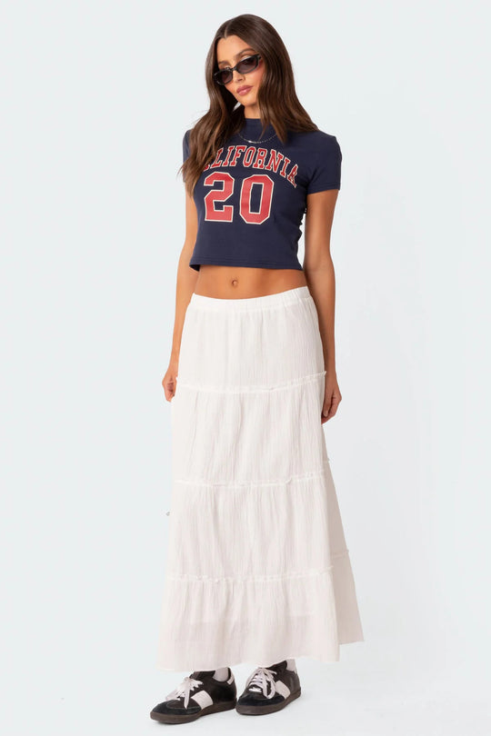 Damen luftiges Crop-Top mit bezauberndem Häkelmuster und schwingendem Saum R&B