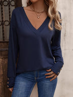 Damen Langarmshirt mit V-Ausschnitt und lockerer Passform