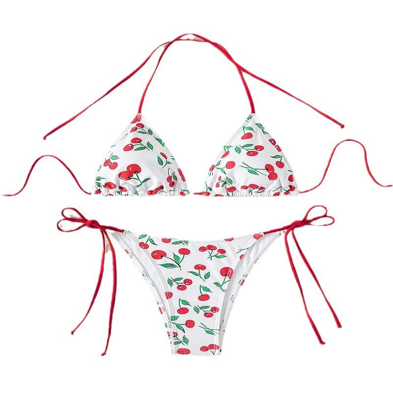 Damen Triangel-Bikini mit fröhlichem Kirschdesign und verstellbaren BindR&Bändern R&B