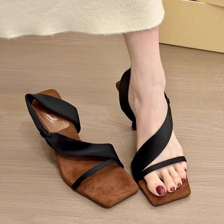 Damen elegante und moderne High Heel Sandalen mit breiten Riemen R&B