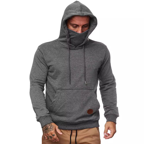 Herren nan Kapuzenpullover mit integriertem Schlauchkragen-Mundschutz, Kängurutasche und Rippbündchen R&B