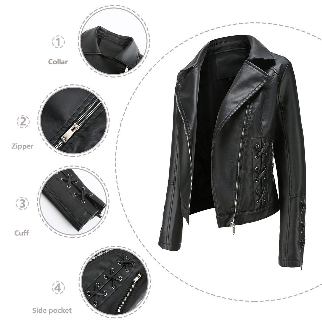 Damen modische Kunstlederjacke mit raffinierten Schnürdetails R&B