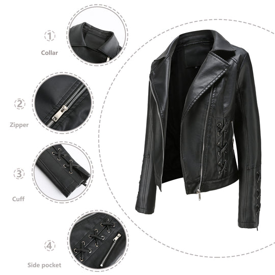 Damen modische Kunstlederjacke mit raffinierten Schnürdetails R&B