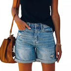 Damen Jeansshorts im lässigen Relaxed Fit mit modischen Destroyed-Details R&B