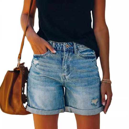 Damen Jeansshorts im lässigen Relaxed Fit mit modischen Destroyed-Details R&B