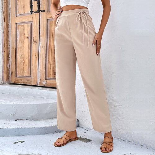 Damen Bequeme High-Waist-Hosen mit Kordelzug und weitem Schnitt R&B