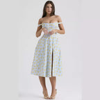 Damen Midikleid mit schulterfreiem Design und floralem Muster R&B