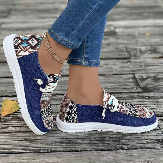 Damen Freizeitschuhe im trendigen Ethno-Design mit elastischen Schnürsenkeln und atmungsaktiven Obermaterialien R&B