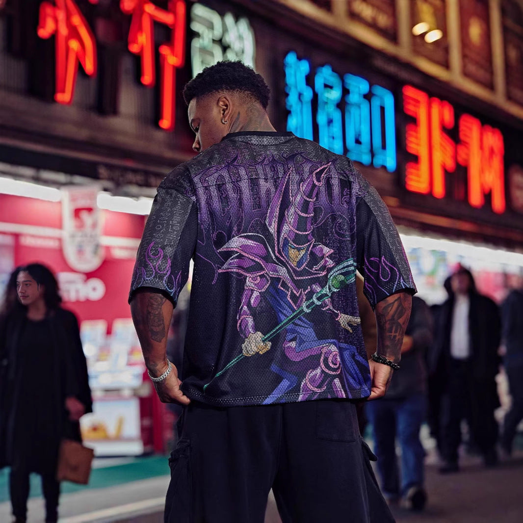 Unisex nan atmungsaktives Netz-Jersey mit großflächigem Anime-Print und V-Ausschnitt R&B
