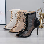 Damen Peeptoe Stiefeletten mit atmungsaktivem Netzdesign und elegantem Lace-Up R&B