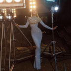 Damen Elegantes Abendkleid mit glitzernden Applikationen und transparentem Oberteil R&B