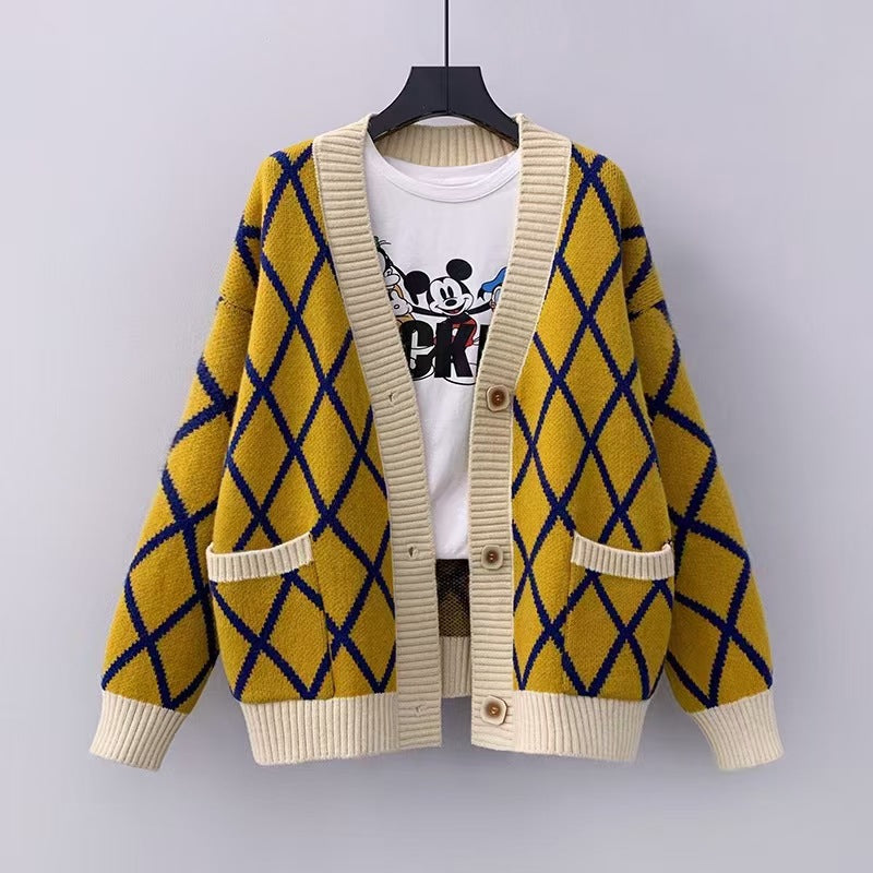 Damen Grobstrickcardigan mit Karomuster R&B
