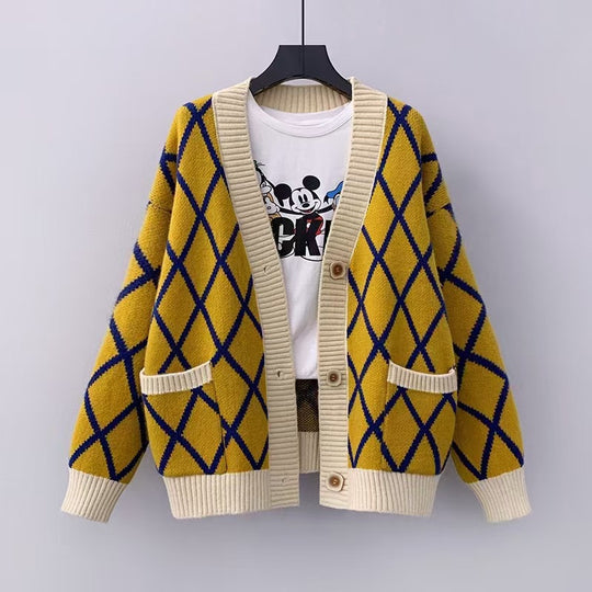 Damen Grobstrickcardigan mit Karomuster R&B