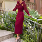 Damen elegantes Abendkleid mit tiefem V-Ausschnitt und transparenter Rückenpartie R&B