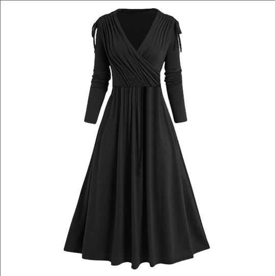 Damen Midikleid mit Wickeloptik und langen Ärmeln R&B