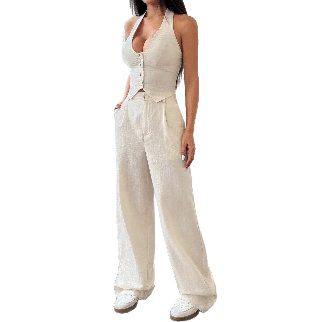 Damen Crop-Top und Weite Hosen Ensemble R&B