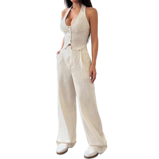 Damen Crop-Top und Weite Hosen Ensemble R&B