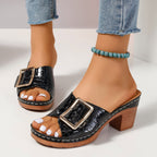 Damen Modische Mules mit elegantem Metallverschluss und texturiertem Obermaterial R&B