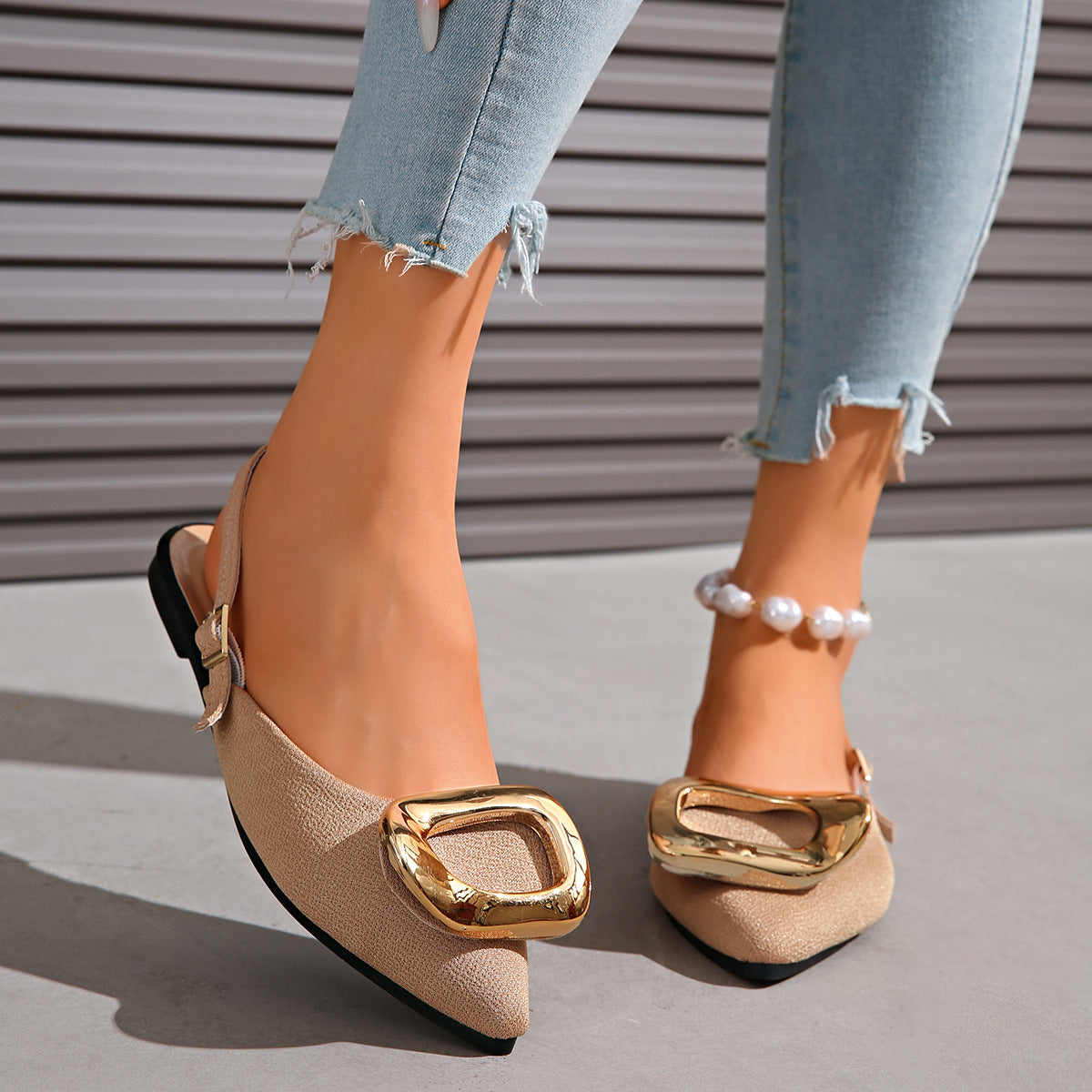 Damen Slingback-Ballerinas mit Herz- und Quadratschnalle R&B