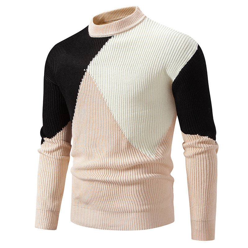 Herren modischer Rollkragenpullover mit grafischem Farbblockdesign R&B